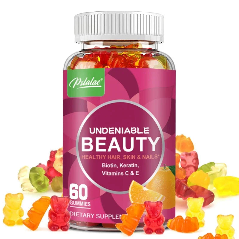 Pslalae | Beauty Gummies with Biotin & Keratin | Hair, Skin & Nails Support | 60 Gummies