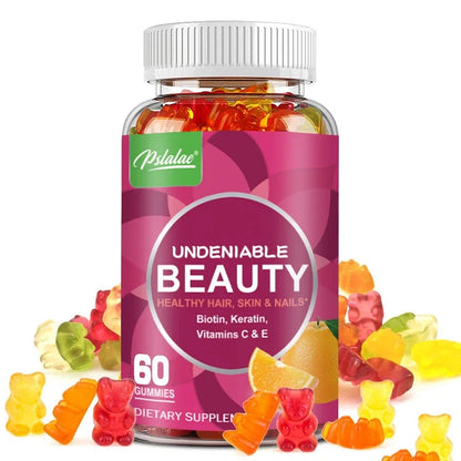 Pslalae | Beauty Gummies with Biotin & Keratin | Hair, Skin & Nails Support | 60 Gummies