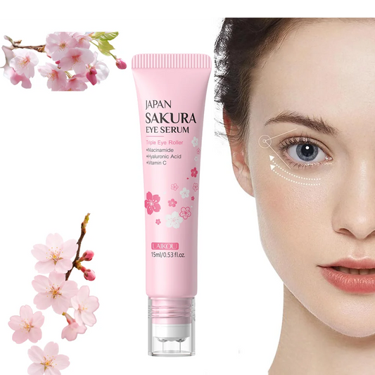 LAIKOU Sakura Eye Serum Roller – 15ml Hyaluronic Acid, Moisturizing, Dark Circle & Eye Bag Reduction