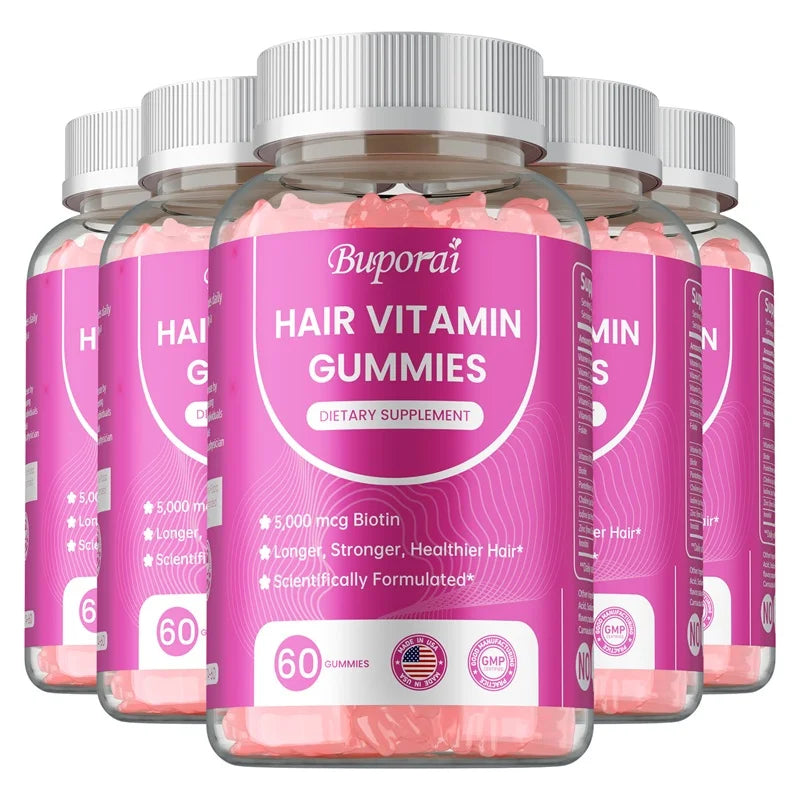 BUPORAI | Hair Vitamin Gummies | Care for Skin, Nails & Hair – Anti-Aging & Glowing Skin Support | 60 Gummies
