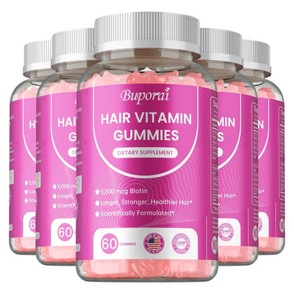 BUPORAI | Hair Vitamin Gummies | Care for Skin, Nails & Hair – Anti-Aging & Glowing Skin Support | 60 Gummies