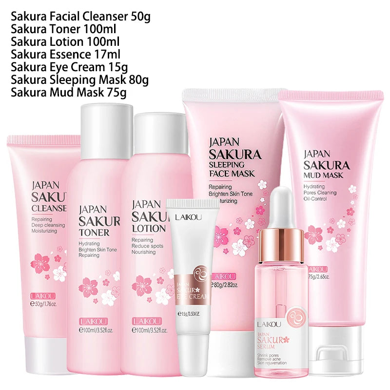 Sakura Skincare Set | 9-Piece Korean Beauty Kit | Hydration, Brightening & Sun Protection