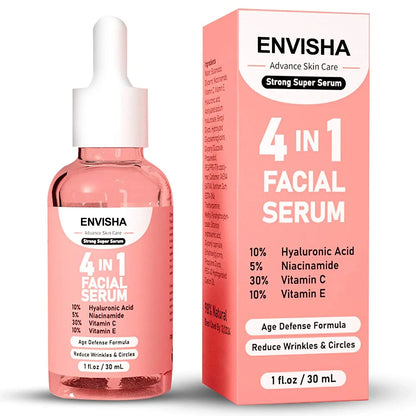 ENVISHA 4-in-1 Facial Serum | Hyaluronic Acid, Niacinamide, Vitamin C & E | Anti-Aging, Deep Moisturizing & Firming | 30ml
