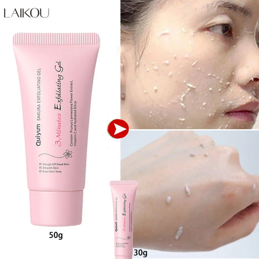Quiyum Sakura Exfoliating Gel | Facial Scrub with Vitamin C & Prunus Lannesiana Extract | Moisturizing, Smoothing & Even Skin Tone | 50g