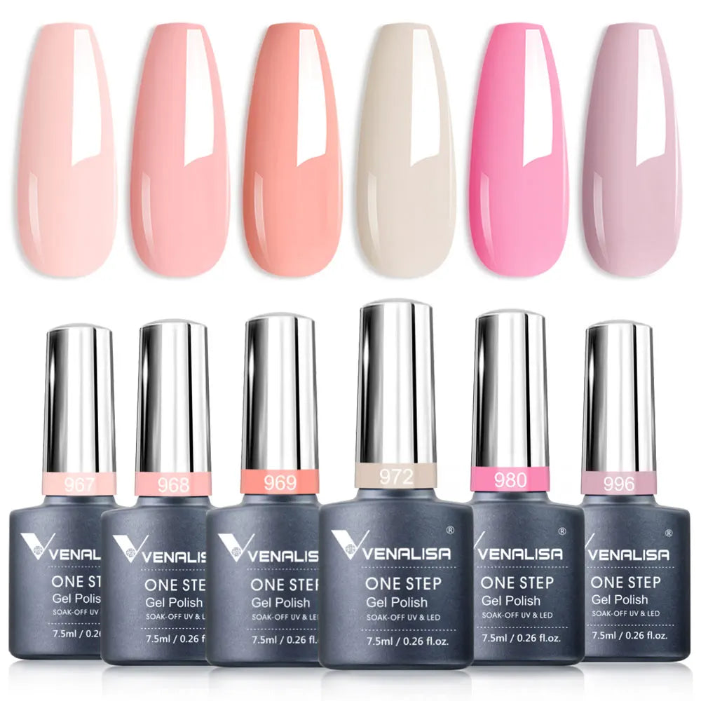 Venalisa Nail Gel Polish Kit HEMA FREE Nude Pink Color Collection Self Leveling Full Coverage Nail Manicure Set 6Pcs Kit
