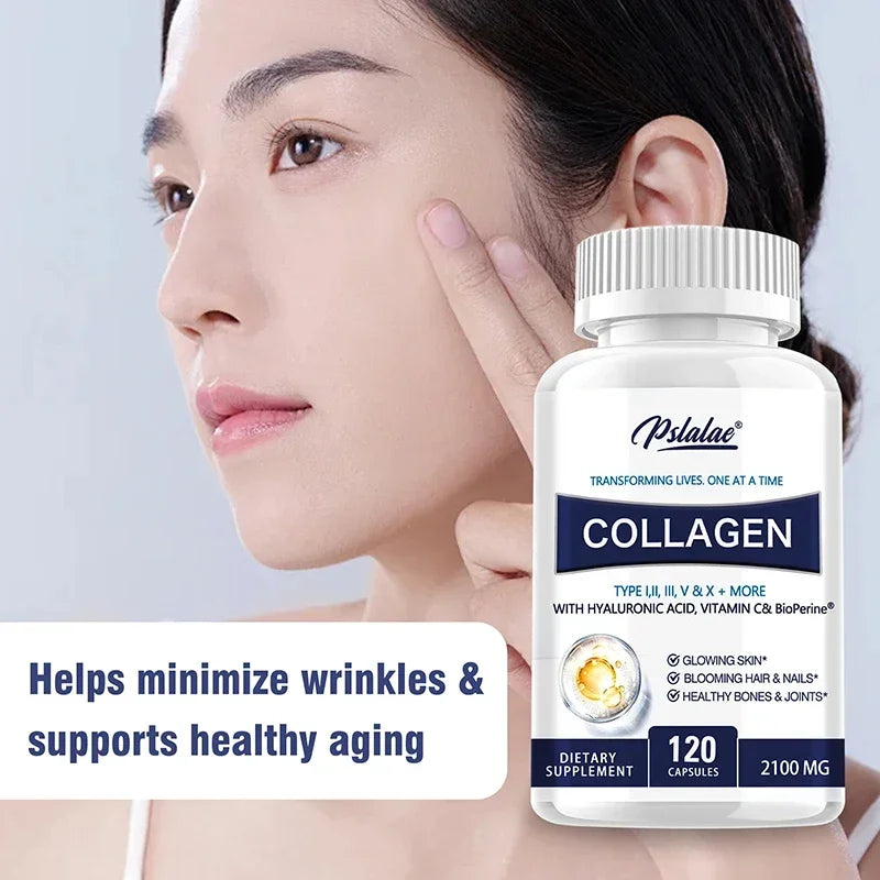 Pslalae | Collagen Capsules with Hyaluronic Acid & Vitamin C | Skin, Hair, Nails, Joints Support | 30/60/120 Capsules