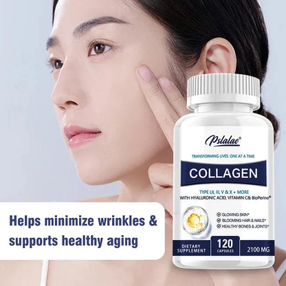 Pslalae | Collagen Capsules with Hyaluronic Acid & Vitamin C | Skin, Hair, Nails, Joints Support | 30/60/120 Capsules