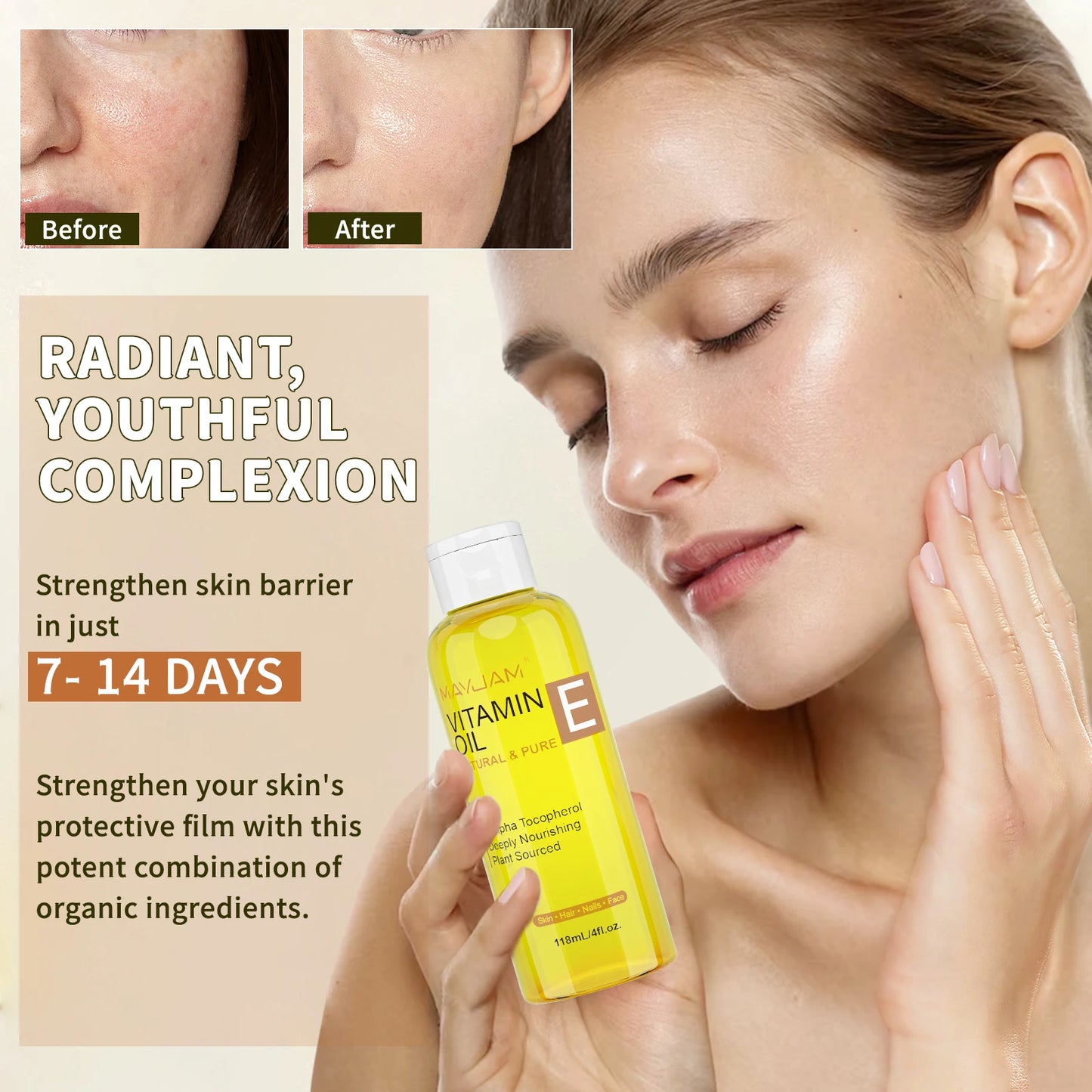 MAYJAM Vitamin E Oil | Natural & Pure | Moisturizing & Brightening Skincare | Face & Body Care | 118ml / 236ml