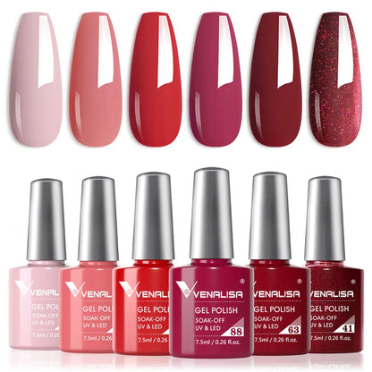 Venalisa Nail Gel Polish Kit HEMA FREE Nude Pink Color Collection Self Leveling Full Coverage Nail Manicure Set 6Pcs Kit