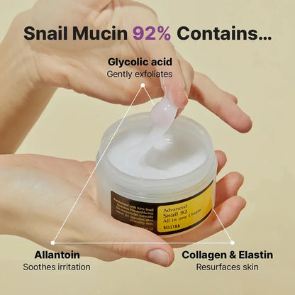 BELLTRA Advanced Snail 92 All-in-One Cream | Hydrating, Repairing & Glow-Boosting Skincare | 100g