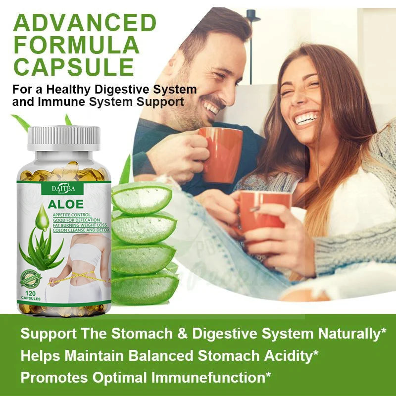 DAITEA | Aloe Capsules | Appetite Control, Fat Burn, Detox, Colon Cleanse | 60 Capsules