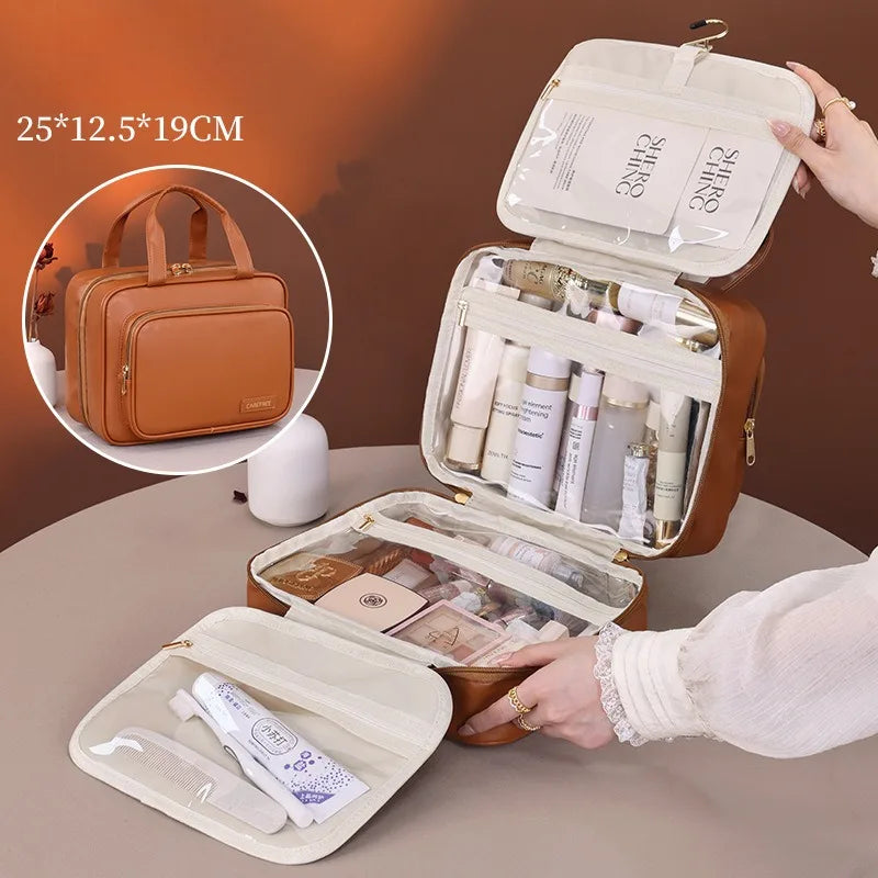 Large Capacity Women’s Travel Toiletry Bag,Foldable Multi-Compartment Cosmetic Organizer with Durable Zipper, Hook, Top Handle