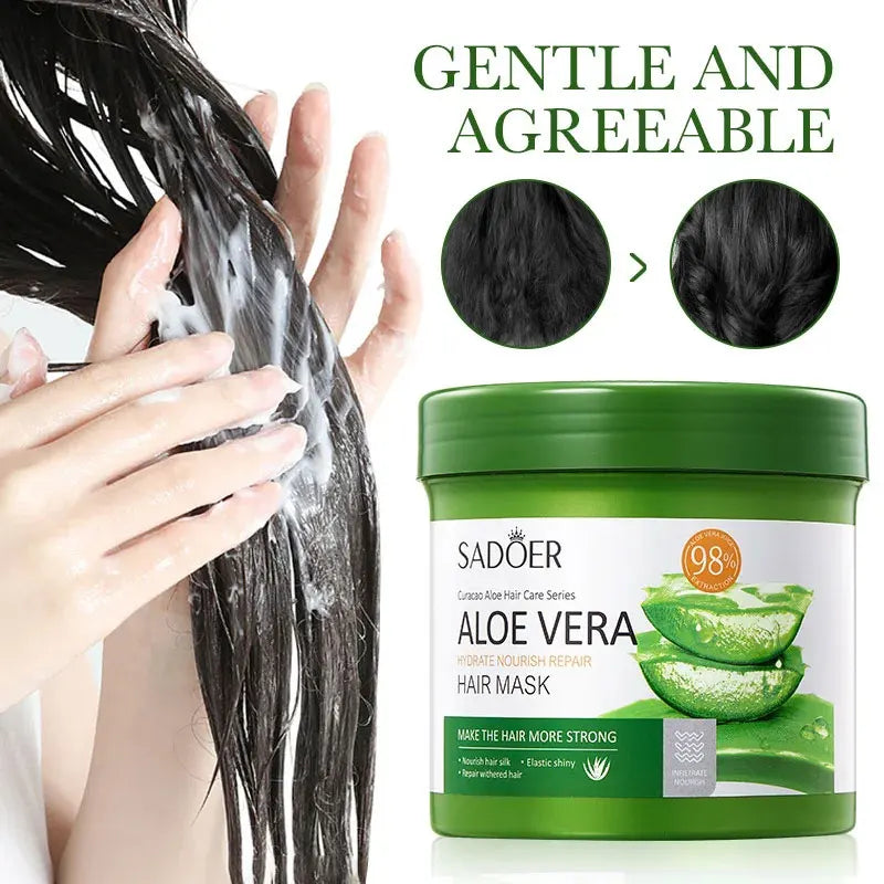 SADOER Aloe Vera Hair Mask | Moisturizing, Repairing & Keratin-Infused Treatment | Soft, Smooth & Nourished Hair Care | 500g