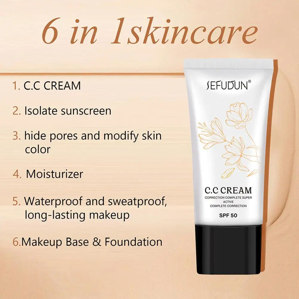 CC Cream Natural Concealer Liquid Foundation Waterproof Long Lasting Isolation BB Cream Oil-control Base Makeup 30ml