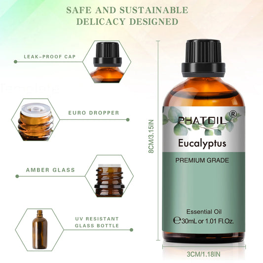 PHATOIL 1PCS Aromatherapy Essential Oil 30ml Lemon Eucalyptus Spearmint Australian Tea Tree Juniper Rose Aroma Essential Oils