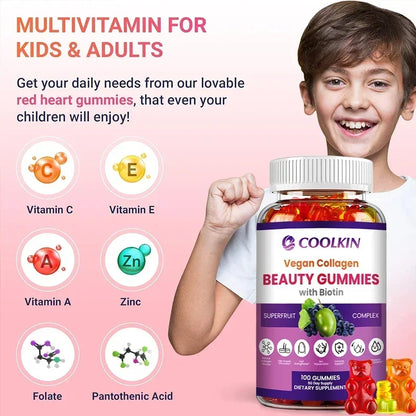 Coolkin | Beauty Gummies with Vegan Collagen & Biotin | Skin, Nail & Hair Health, Anti-Aging, Detox Support | 30 Gummies (15-Day Supply)