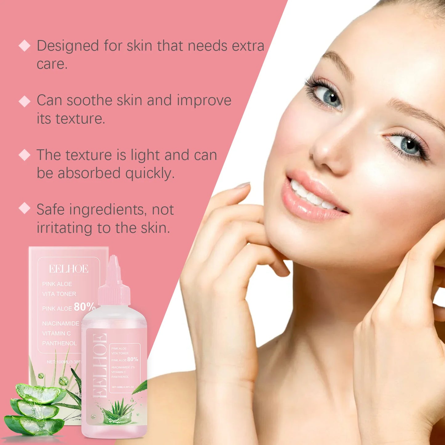 Eelhoe | Pink Aloe 80%, Niacinamide & Vitamin C Toner | Brightening, Hydrating & Soothing Care