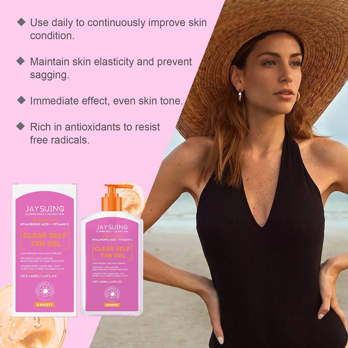 Self Tanner Gel Summer Face Body Bronzer Vitamin C Intensifier Tanning Oil Fast Dark Outdoor Tan Accelerating Moisturizing Cream