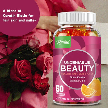 Pslalae | Beauty Gummies with Biotin & Keratin | Hair, Skin & Nails Support | 60 Gummies