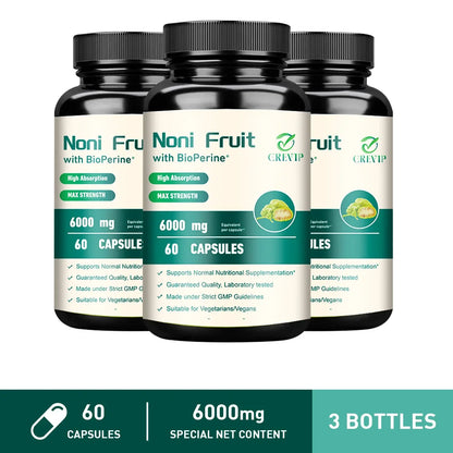 GREVIP | Noni Fruit with BioPerine® 6000mg | Immunity, Skin Health, Energy, Endurance | 60 Capsules