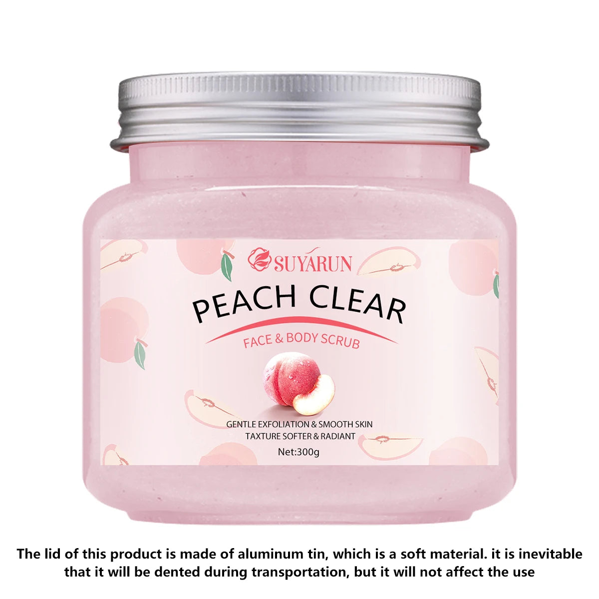 SUYARUN Peach Sugar Scrub Exfoliator - Moisturizing Body Polish with Shea Butter, Natural Exfoliator for Smooth Skin, 300g.