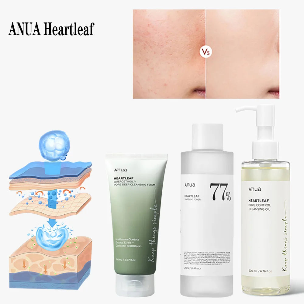 Anua Heartleaf 77% Skincare Set | Pore Control Cleansing Oil & Deep Cleansing Foam with Quercetinol | Moisturizing & Oil Control