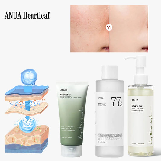 Anua Heartleaf 77% Skincare Set | Pore Control Cleansing Oil & Deep Cleansing Foam with Quercetinol | Moisturizing & Oil Control