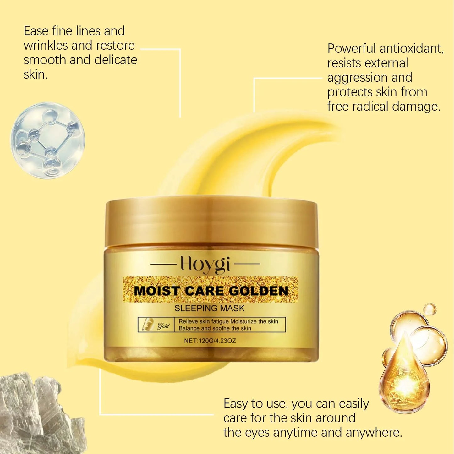 Hoygi Gold Sleeping Mask with Niacinamide | Moisturizing, Pore Tightening, Firming & Brightening | Fade Fine Lines & Relieve Skin Fatigue | 120g