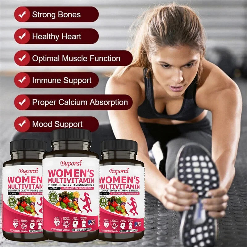 Buporai | Women's Daily Multivitamin with Vitamins A, C, E, D, K | Energy, Skin, Bone & Immune Support