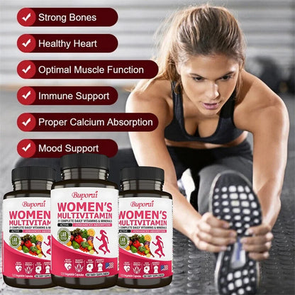 Buporai | Women's Daily Multivitamin with Vitamins A, C, E, D, K | Energy, Skin, Bone & Immune Support