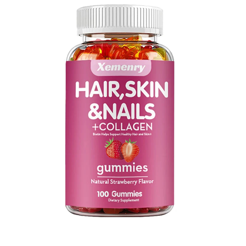 Xemenry | Hair, Skin & Nail Gummies with Biotin & Collagen | Supports Healthy Hair & Skin, Gluten-Free | 60 Gummies