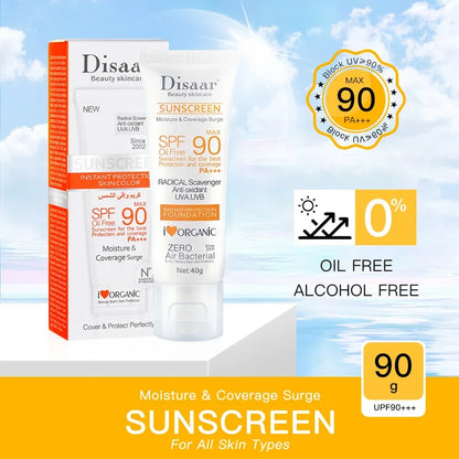 Disaar Sunscreen Cream SPF 90 | Original Facial & Body Solar Protector | Moisturizing UV Protection Sunblock Lotion