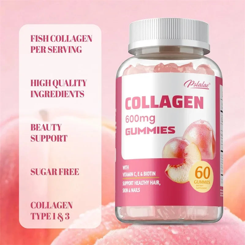 Pstalac | Collagen Gummies 600mg | Anti-Aging, Hair, Skin, Nails & Immune Support | 60 Gummies