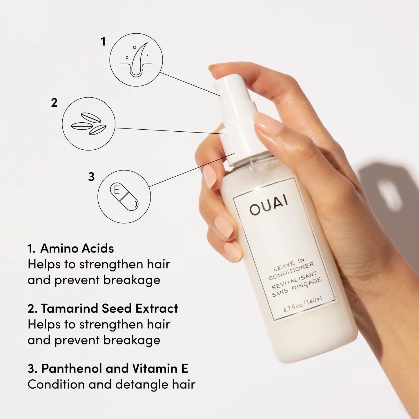 OUAI Leave In Conditioner & Heat Protectant Spray - Prime Hair for Style, Smooth Flyaways 140ml (4.7 oz)