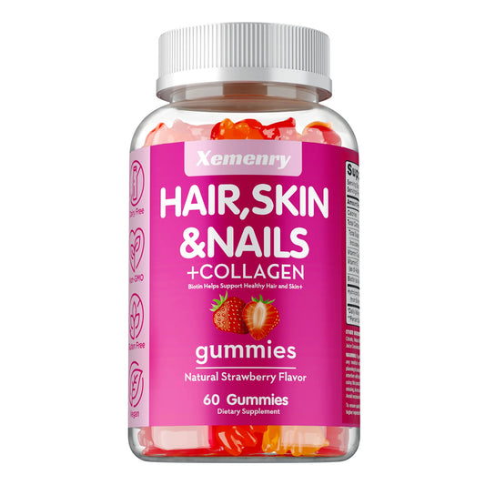 Xemenry | High Potency Biotin Gummies with Collagen | Healthy Hair, Skin & Nails Support | 60 Gummies