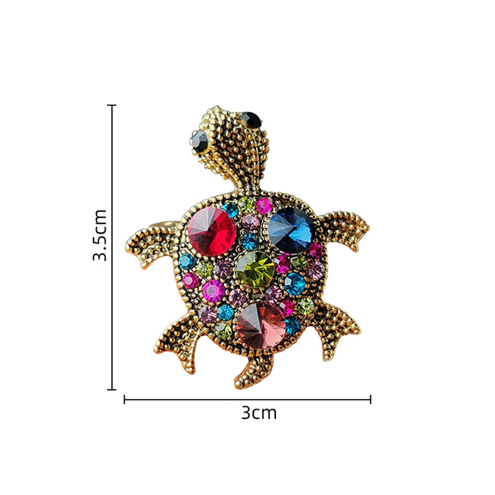 Small Turtle Rhienstone Brooches For Women Girls Boys Colorful Blue Crystal Cubic Zircon Animal Pin Fashion Alloy Accessories