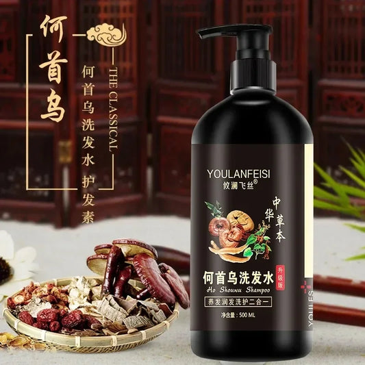 Polygonum Multiflorum Shampoo Herbal White To Black Shampoo Plant Hair Care Moisturizing Damaged Repair 500ml Шампунь Для Волос