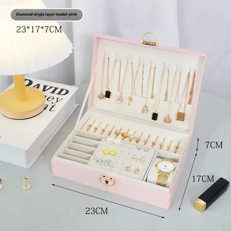 Diamond shaped three-layer lockable drawer jewelry box, household jewelry storage box, portable large capacity jewelry packaging