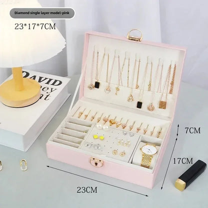 Diamond shaped three-layer lockable drawer jewelry box, household jewelry storage box, portable large capacity jewelry packaging