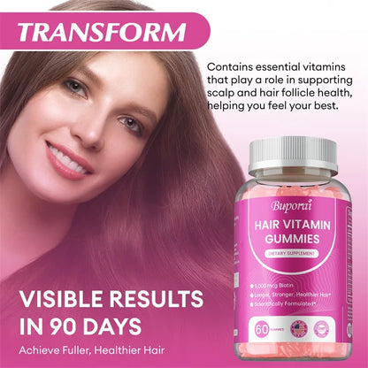 BUPORAI | Hair Vitamin Gummies | Care for Skin, Nails & Hair – Anti-Aging & Glowing Skin Support | 60 Gummies