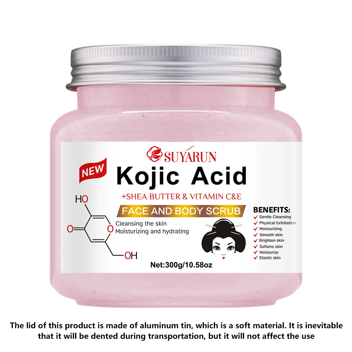 SUYARUN Kojic Acid Exfoliating Body Scrub - Brightening Dark Spot Remover, Natural Skin Smoothing Scrub for Soft Glowing Skin.
