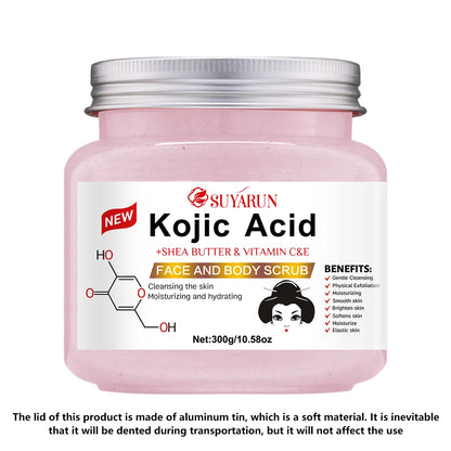 SUYARUN Kojic Acid Exfoliating Body Scrub - Brightening Dark Spot Remover, Natural Skin Smoothing Scrub for Soft Glowing Skin.