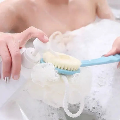 2-in-1 Bath Soft Back Brush Gentle Exfoliating Body Brush Bath Shower Sponge Scrubbing Brush Bathroom Shower Cleaning Tool