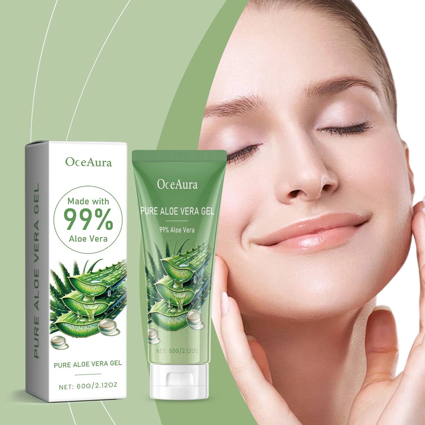OceAura | 99% Pure Aloe Vera | Sunburn Repair, Hydrating, Moisturizing, Soothing & Smoothing Facial Gel | For Dry & Sensitive Skin