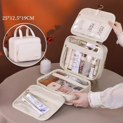 Large Capacity Women’s Travel Toiletry Bag,Foldable Multi-Compartment Cosmetic Organizer with Durable Zipper, Hook, Top Handle