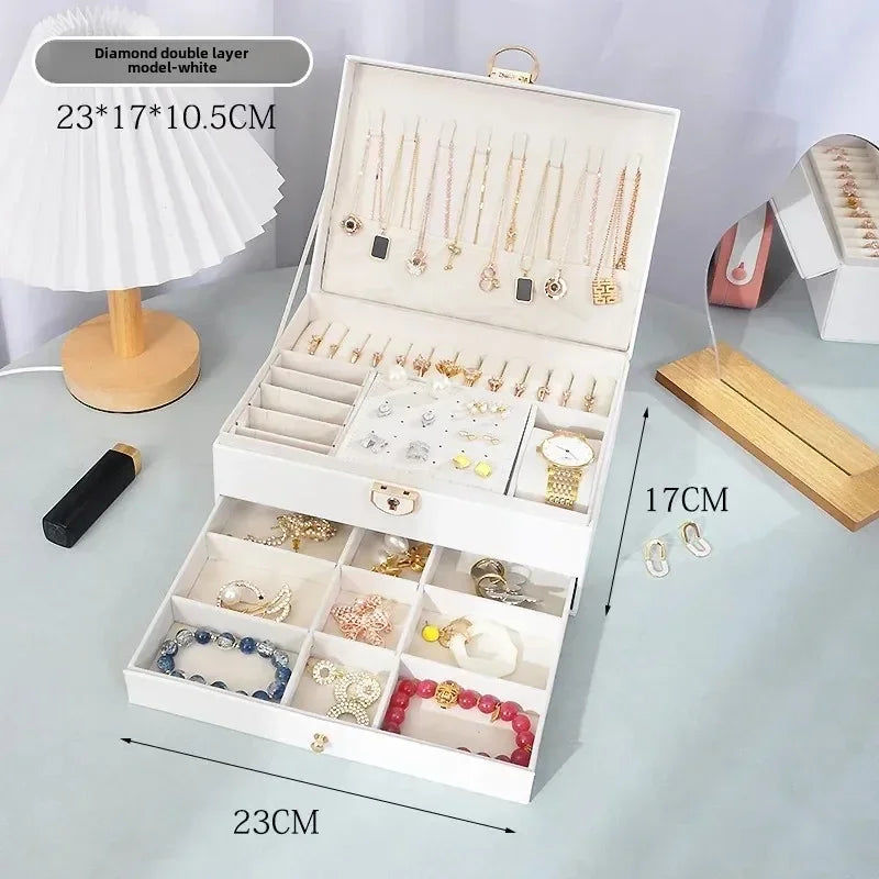 Diamond shaped three-layer lockable drawer jewelry box, household jewelry storage box, portable large capacity jewelry packaging