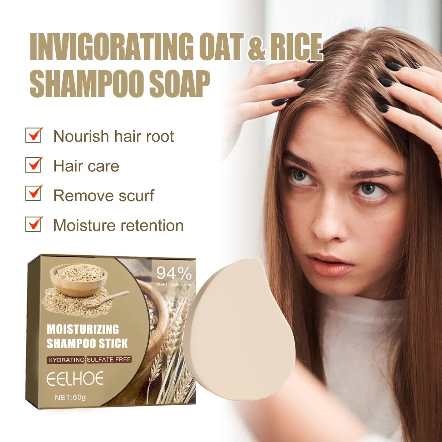 Hair Growth Shampoo Bar Anti Hair Loss Dandruff Removal Scalp Prevent Itching Baldness Treatment Nourish Oat Rice Shampoo Soap