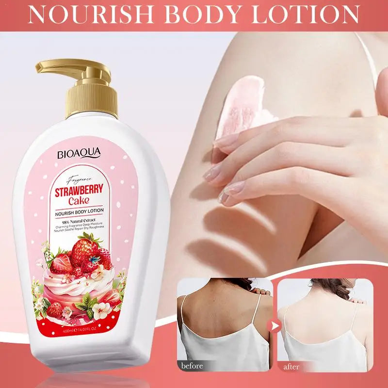 BIOAOUA Strawberry Cake Nourishing Body Lotion Niacinamide Moisturizing Brightening Repairing Refreshing Body Lotion Skin Care