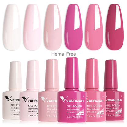 Venalisa Nail Gel Polish Kit HEMA FREE Nude Pink Color Collection Self Leveling Full Coverage Nail Manicure Set 6Pcs Kit
