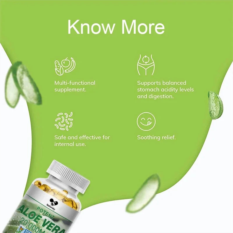Naturaly | Aloe Vera Extract Capsules | Relieves Constipation, Detox, Fat Burn, Digestive & Immune Support | 120 Capsules